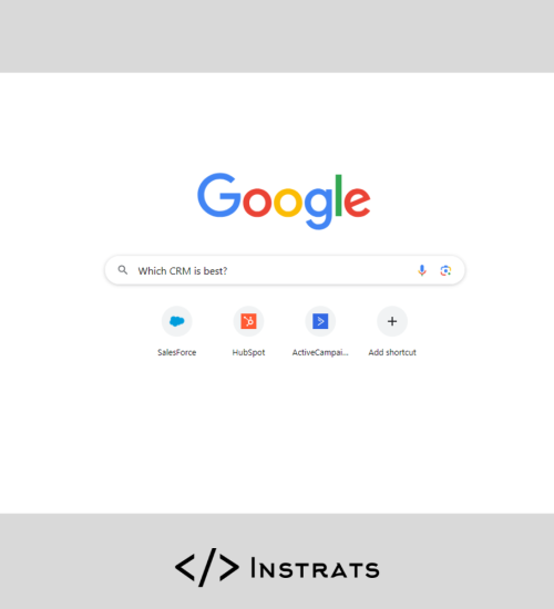A google Search bar asking "Which CRM is best?"